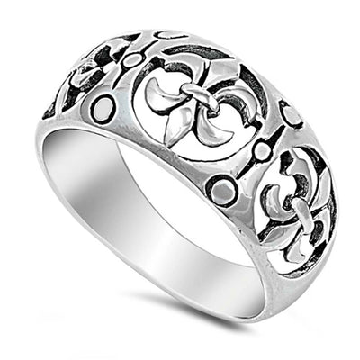 Sterling Silver Stylish Fleur De Lise Wide Band Ring with Face Height of 11MM