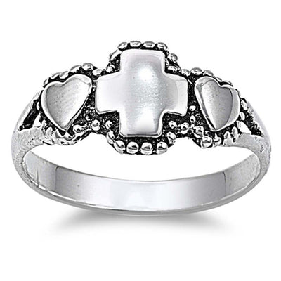 Sterling Silver Classy Cross and Heart Ring with Face Height of 9MM