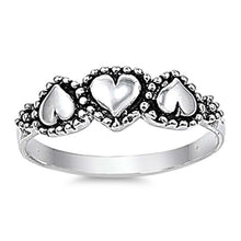 Load image into Gallery viewer, Sterling Silver Fancy Triple Heart Ring with Face Height of 6MM
