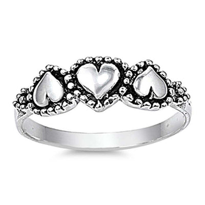 Sterling Silver Fancy Triple Heart Ring with Face Height of 6MM