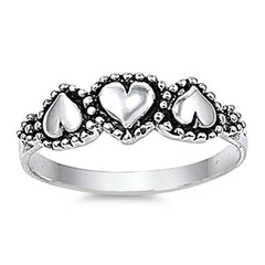 Sterling Silver Fancy Triple Heart Ring with Face Height of 6MM