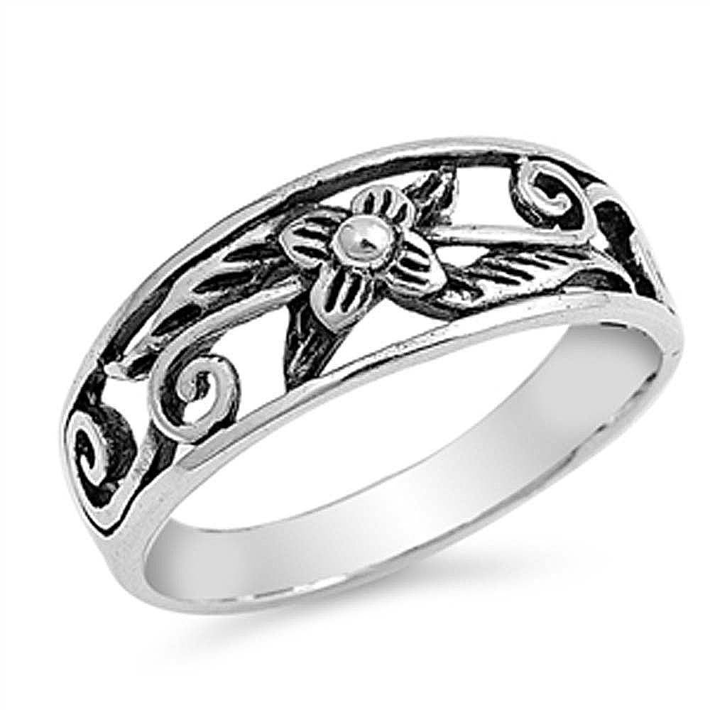 Sterling Silver Stylish Plumeria Ring with Face Height of 8MM