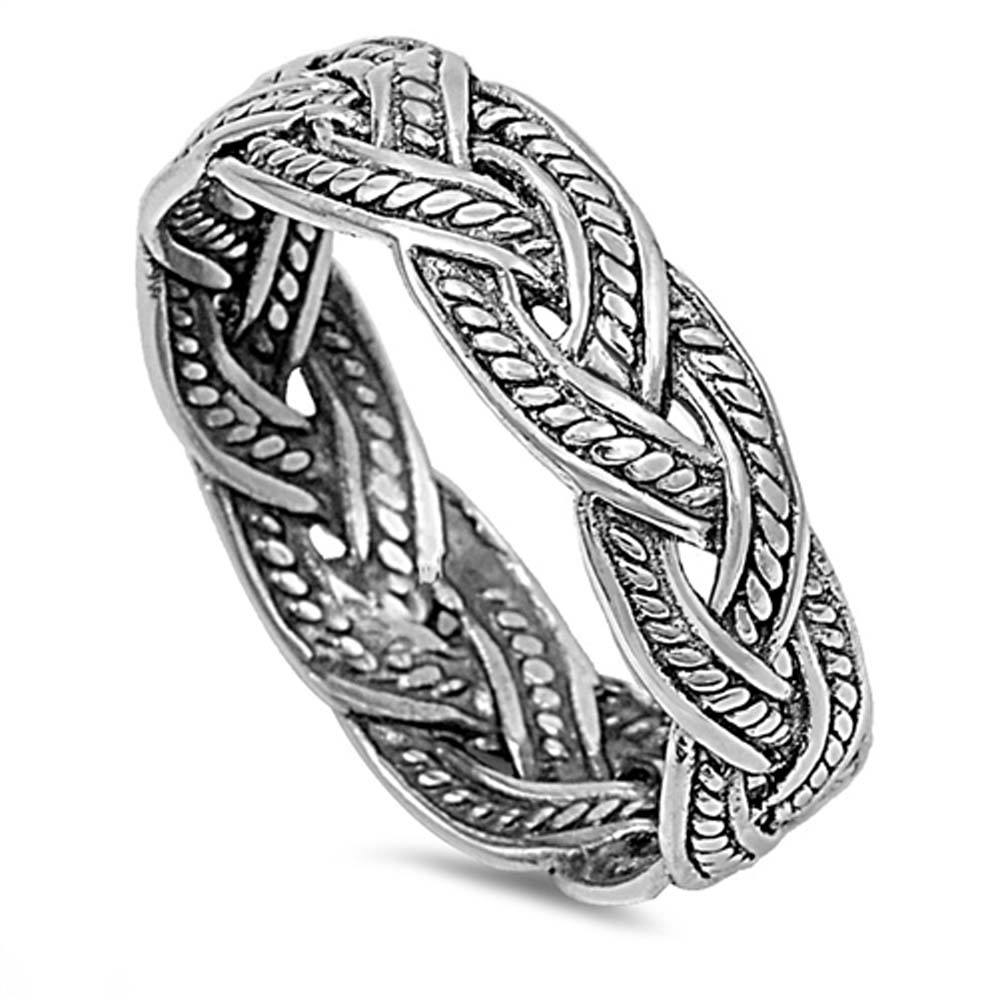Sterling Silver Modish Braided Ring Band with Face Height of 6MM