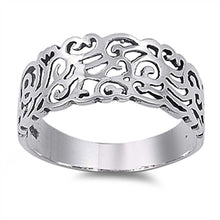 Load image into Gallery viewer, Sterling Silver Fancy Spiral Vine Band Ring with Face Height of 9MM