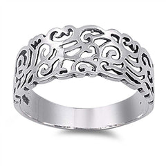 Sterling Silver Fancy Spiral Vine Band Ring with Face Height of 9MM