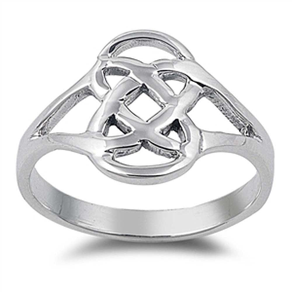 Sterling Silver Celtic Trinity Knot Ring with Face Height of 14MM