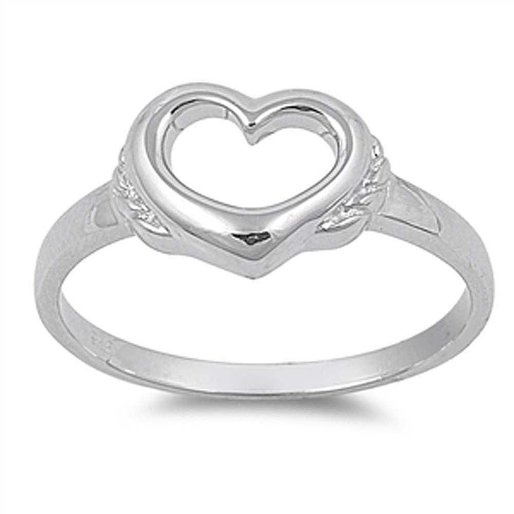 Sterling Silver Open Cut Heart Ring with Face Height of 9MM