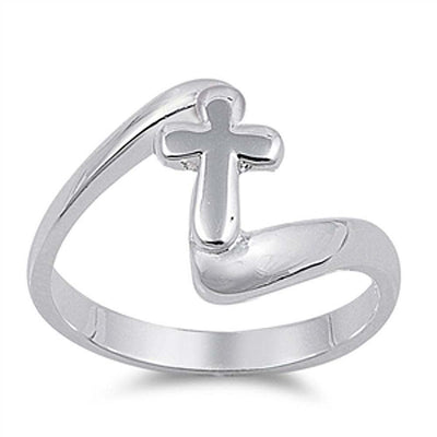 Sterling Silver Plain Cross Fancy Band Ring with Face Height of 14MM