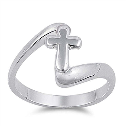 Sterling Silver Plain Cross Fancy Band Ring with Face Height of 14MM