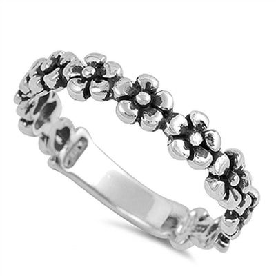 Sterling Silver Fancy Vintage Multi Flower Design Ring with Face Height of 6MM