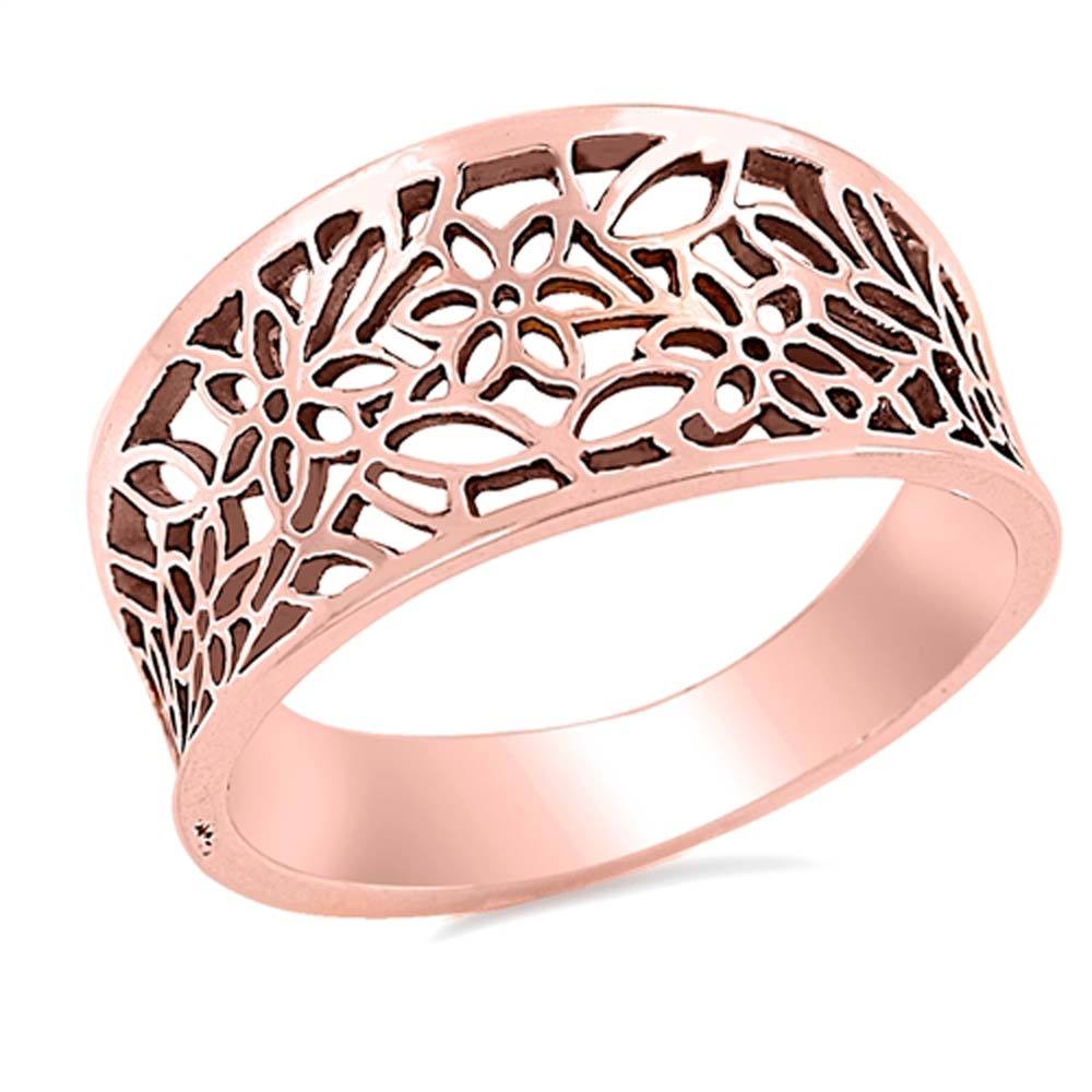 Sterling Silver Rose Gold Plated Flower Shaped Plain Rings, Face Height 11mmAnd Band Width 4mm