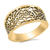 Sterling Silver Yellow Gold Plated Flower Shaped Plain RingsAnd Face Height 11mmAnd Band Width 4mm