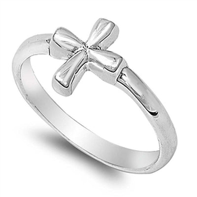 Sterling Silver Plain Cross Ring with Face Height of 15MM