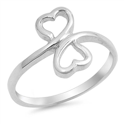 Sterling Silver Trendy Double Heart  Ring with Face Height of 13MM