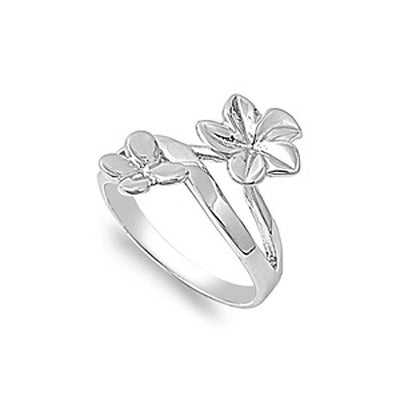Sterling Silver Stylish Butterfly and Flower Ring with Face Height of 7MM