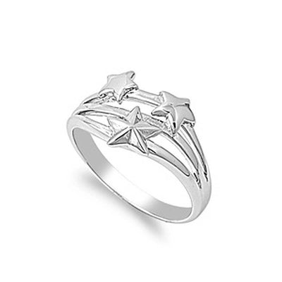 Sterling Silver Fancy Triple Star Ring with Face Height of 12MM