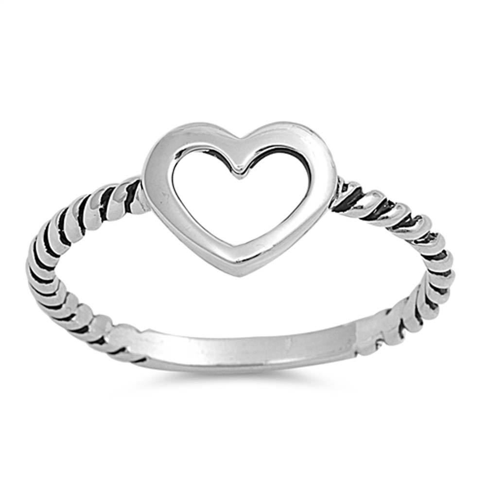 Sterling Silver Open Cut Heart Twisted Band Ring with Face Height of 8MM