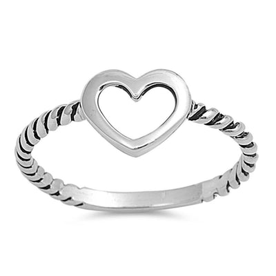 Sterling Silver Open Cut Heart Twisted Band Ring with Face Height of 8MM