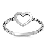 Sterling Silver Open Cut Heart Twisted Band Ring with Face Height of 8MM