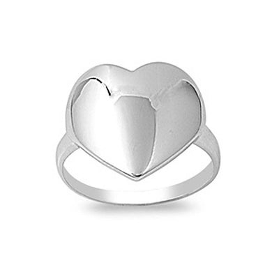 Sterling Silver Plain Heart Disc Ring with Face Height of 16MM