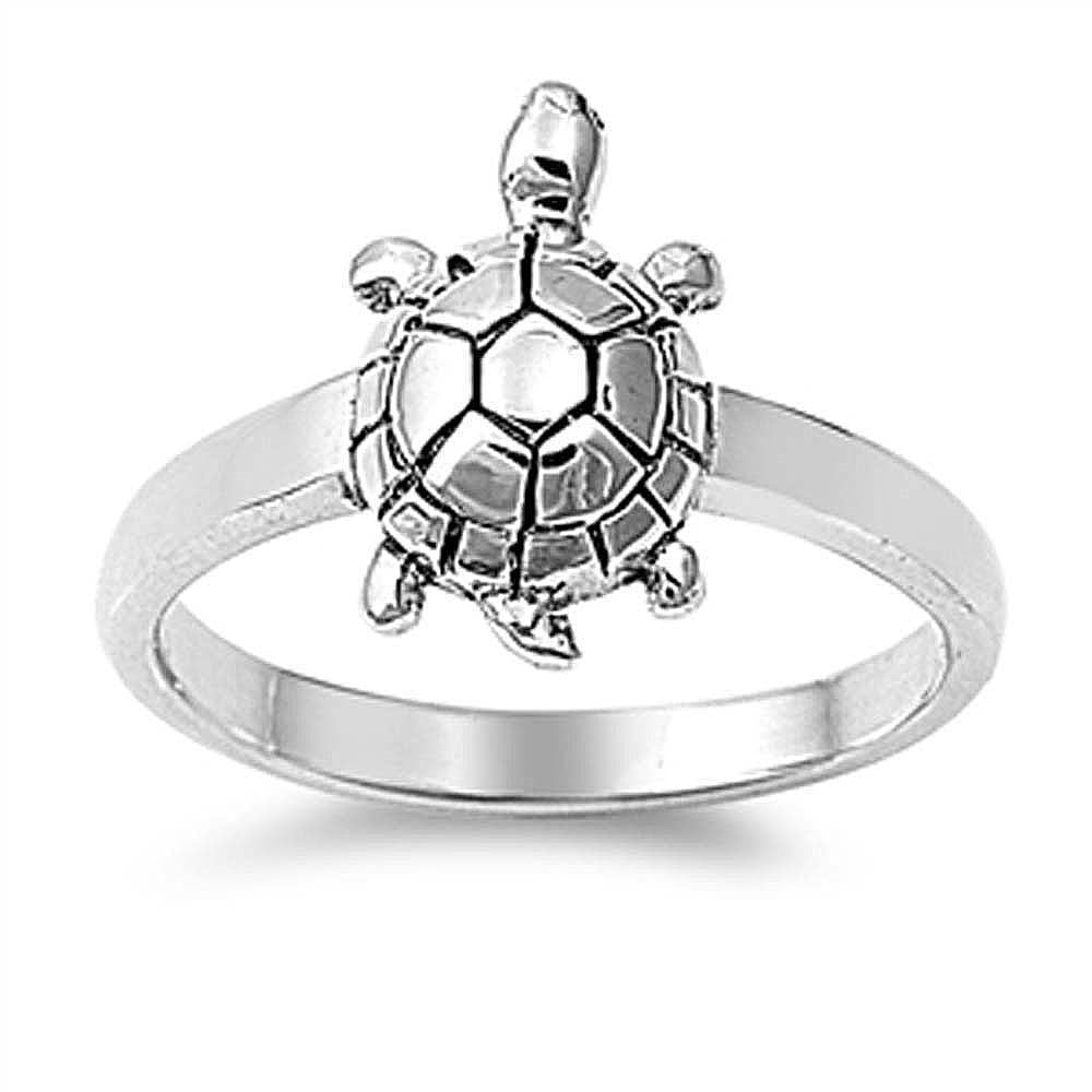 Sterling Silver Turtle Ring with Face Height of 14MM