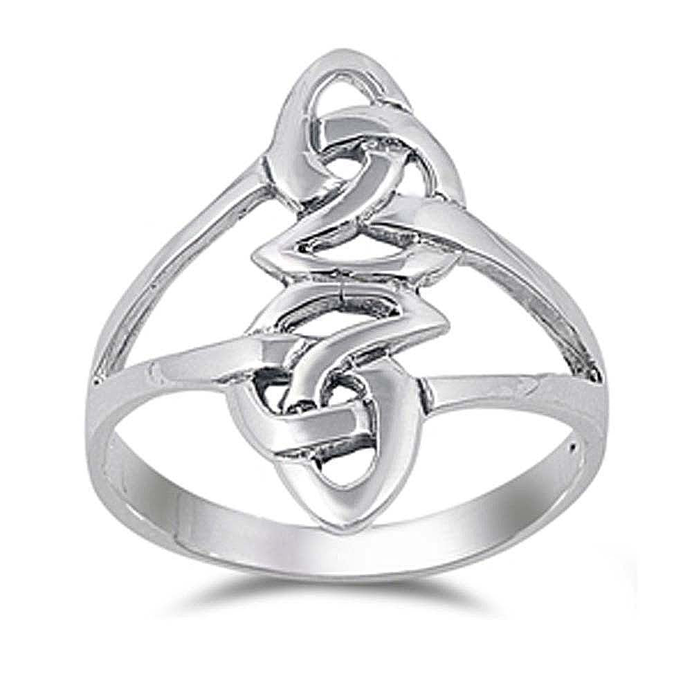 Sterling Silver Elegant Elongated Celtic Knot Design Ring with Face Height of 22MM