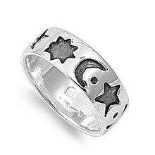 Load image into Gallery viewer, Sterling Silver Moon And Star Shaped Plain RingsAnd Band Width 7mm