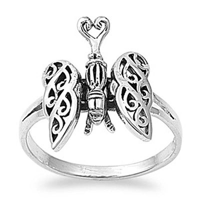 Sterling Silver Fancy Elegant Butterfly Ring with Face Height of 16MM