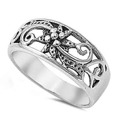 Sterling Silver Artistic Design Band Ring with Face Height of 9MM