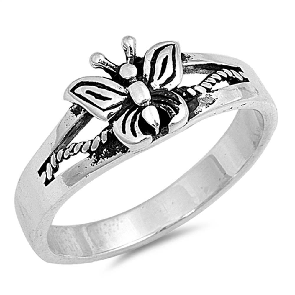 Sterling Silver Butterfly Ring with Face Height of 7MM