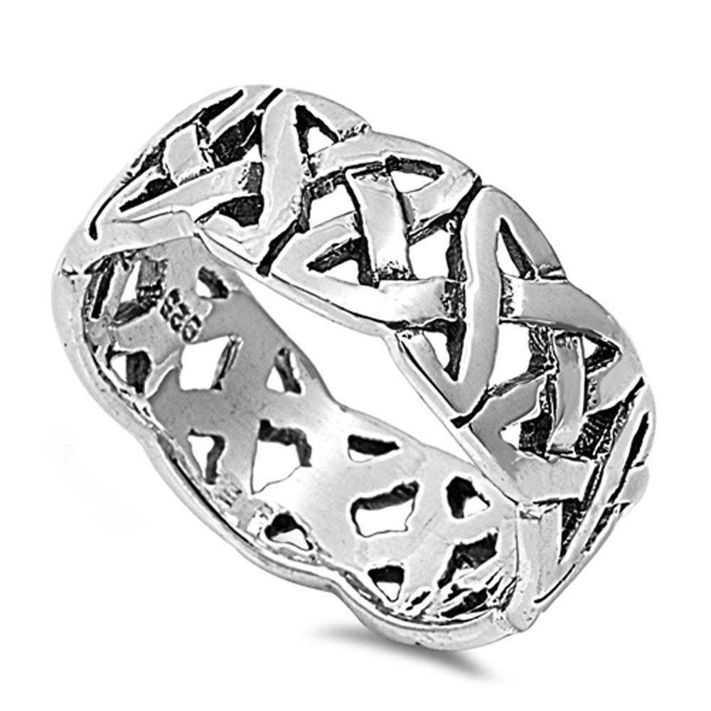 Sterling Silver Celtic Trinity Knot Ring with Face Height of 7MM