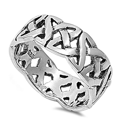 Sterling Silver Celtic Trinity Knot Ring with Face Height of 7MM