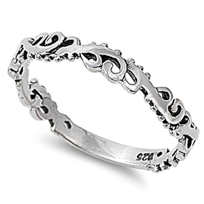 Sterling Silver Fancy Artistic Band Ring with Face Height of 4MM