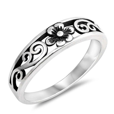 Sterling Silver Stylish Flower and Vine Ring with Face Height of 6MM