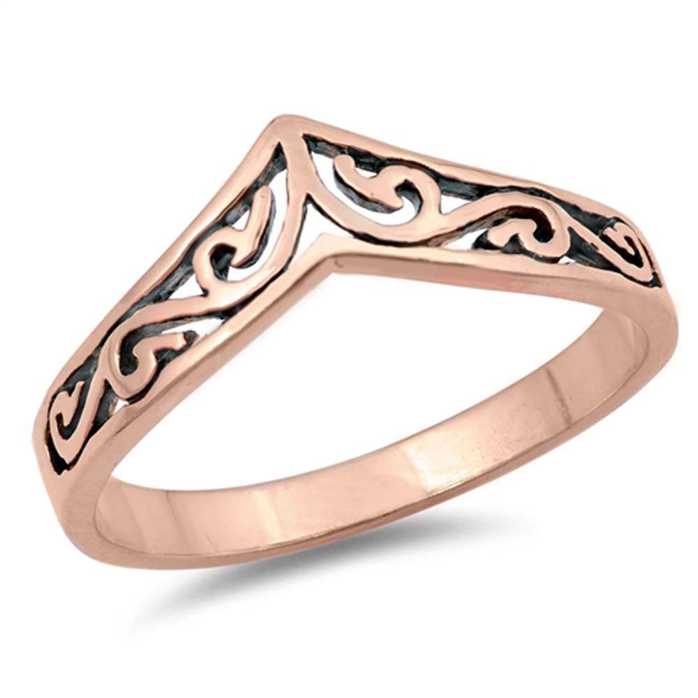 Sterling Silver Rose Gold Plated Curve Shaped Plain RingsAnd Face Height 8mm