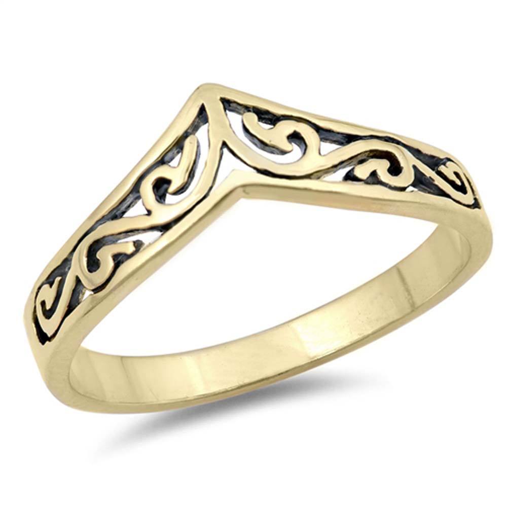 Sterling Silver Yellow Gold Plated Curve Shaped Plain RingsAnd Face Height 8mm
