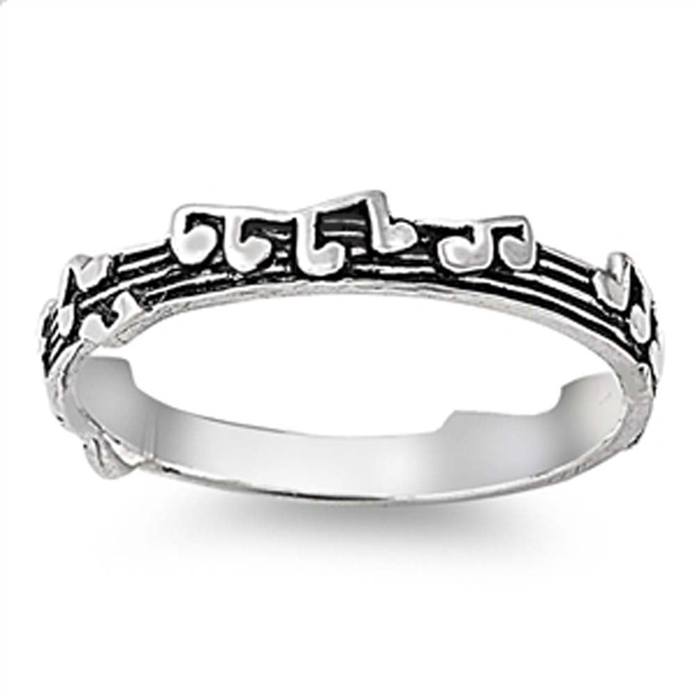 Sterling Silver Fancy Music Note Ring with Band Width of 3MM