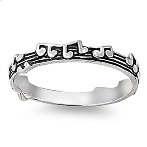 Sterling Silver Fancy Music Note Ring with Band Width of 3MM