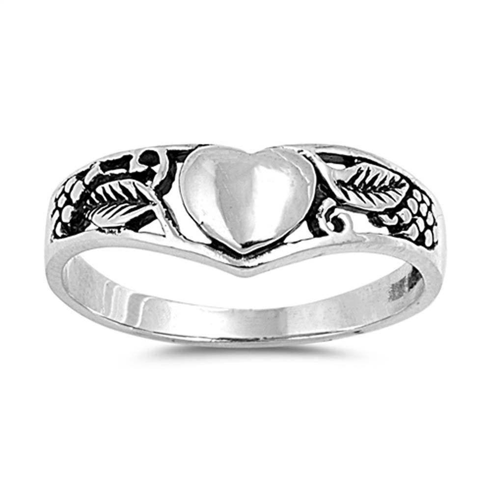 Sterling Silver Fancy Heart and Flower Design Ring with Face Height of 8MM