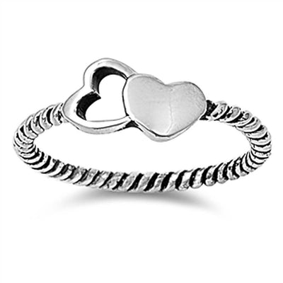Sterling Silver Double Heart Twisted Band Ring with Face Height of 6MM