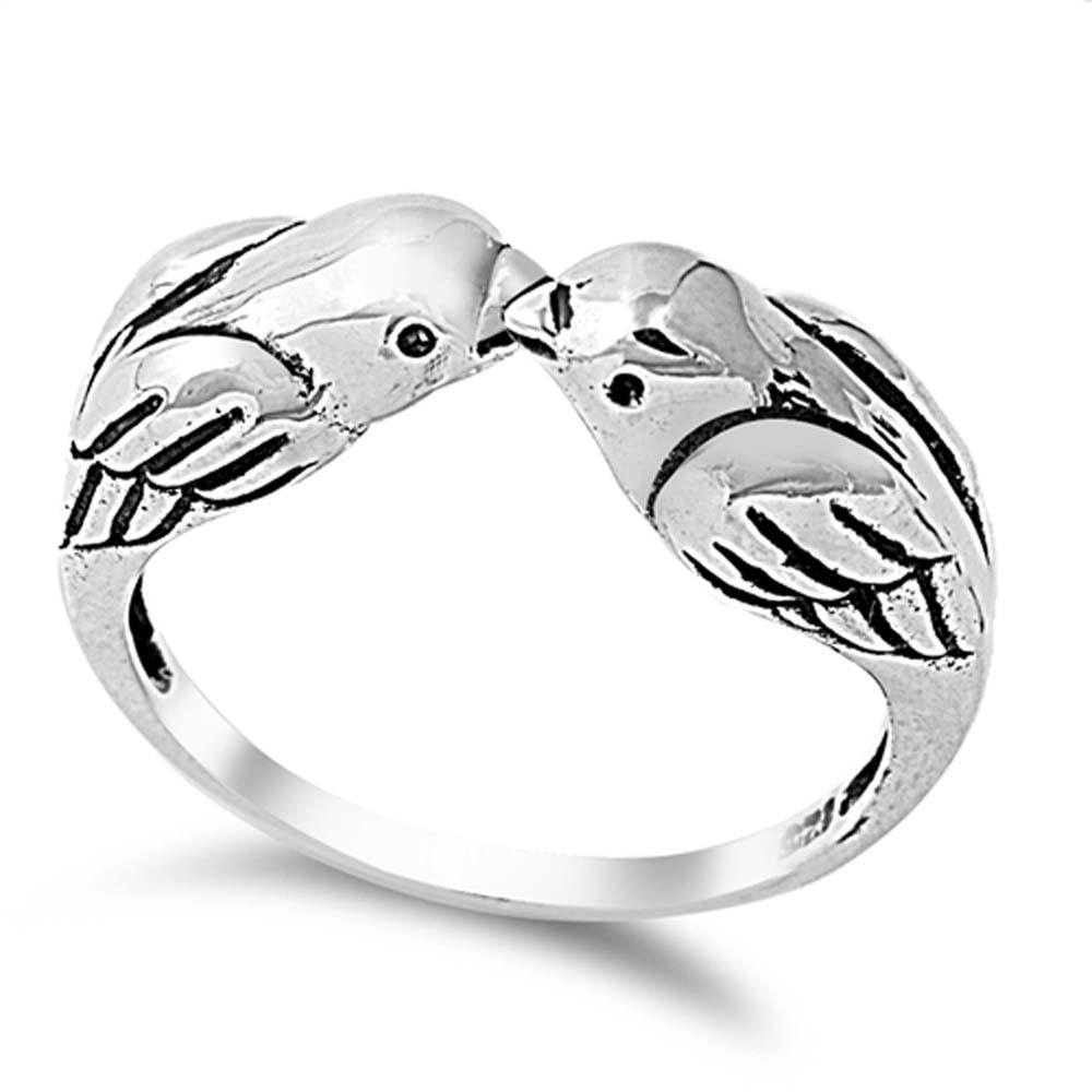 Sterling Silver Kissing Sparrows Ring with Face Height of 6MM