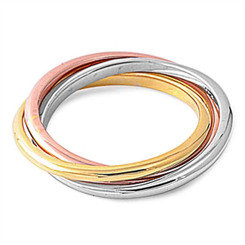 Sterling Silver Three Tone Rolling Shaped Plain Rings And Band Width 2.2mm