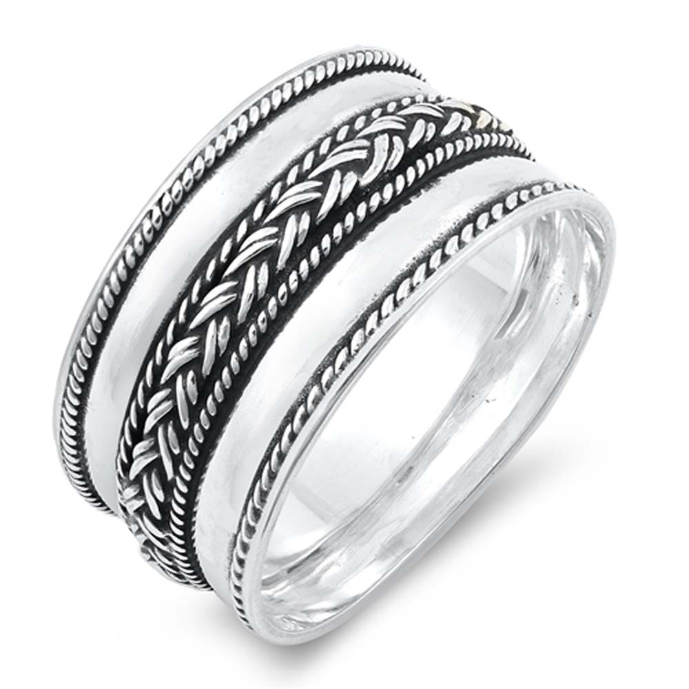 Sterling Silver Round Bali Design Ring And Band Width 11mm