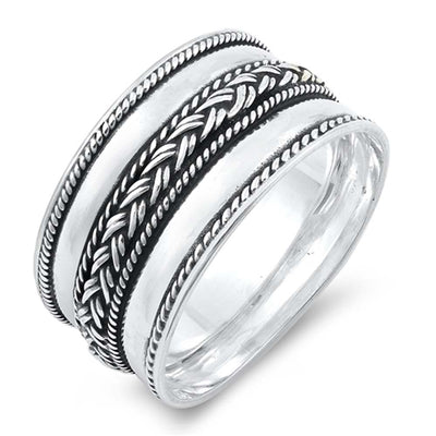 Sterling Silver Round Bali Design Ring And Band Width 11mm