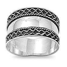 Load image into Gallery viewer, Sterling Silver Round And Curved Bali Design Ring And Band Width 11mm