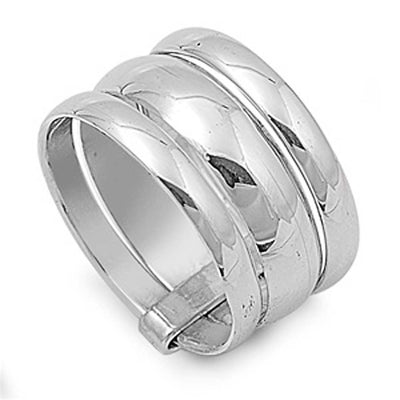 Sterling Silver Triple Band Shaped Plain RingsAnd Face Height 13mm