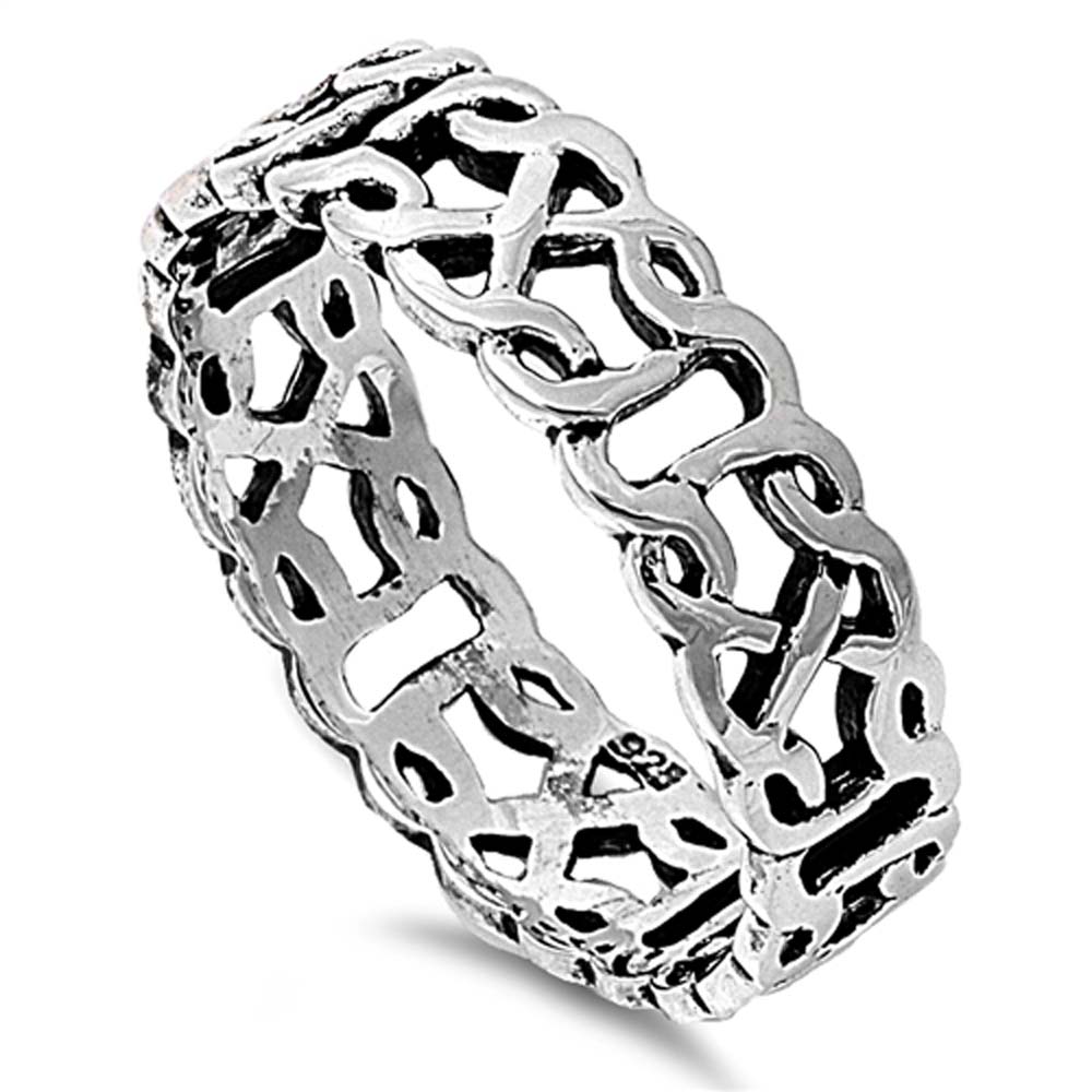 Sterling Silver Fancy Celtic Knot Trinity Band Ring with Face Height of 6MM