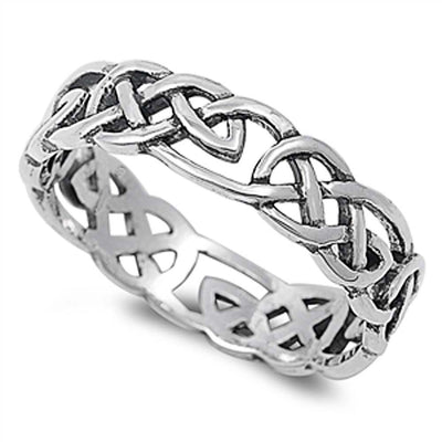Sterling Silver Woven Celtic Knot Trinity Band Ring with Face Height of 5MM