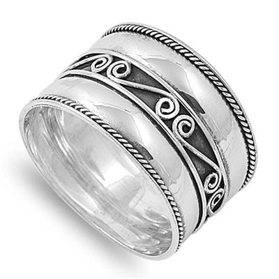 Sterling Silver Bali Spiral with Twisted Edge Design RingAnd Face Height of 15MM