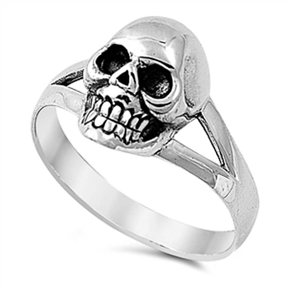 Sterling Silver Modish Skull on Top Ring with Face Height of 13MM
